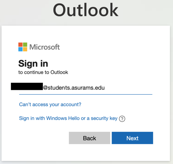Screenshot of the Microsoft Office Sign In Window