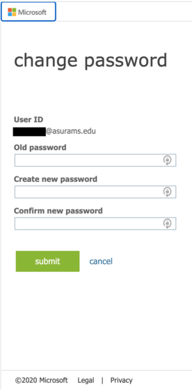 Screenshot of the "Change Password" screen asking for the Old Password and the New Password.