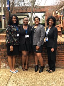 ASU freshmen honor students participated in a panel presentation at the Georgia Communication Association Conference. Dr. Florence Lyons served as the panel moderator. L to r: DeStandreana Norwood, Danielle Prier, Kristin Martin, Lyons